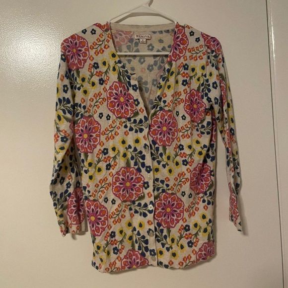 Merona Womens Long Sleeve Floral Print Button Up Cardigan Sweater Size S Pink - Picture 1 of 3